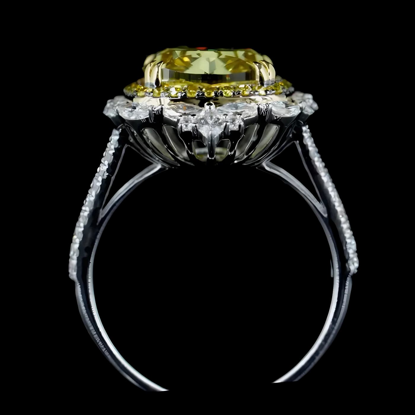 Bague halo en diamant jaune (D89)