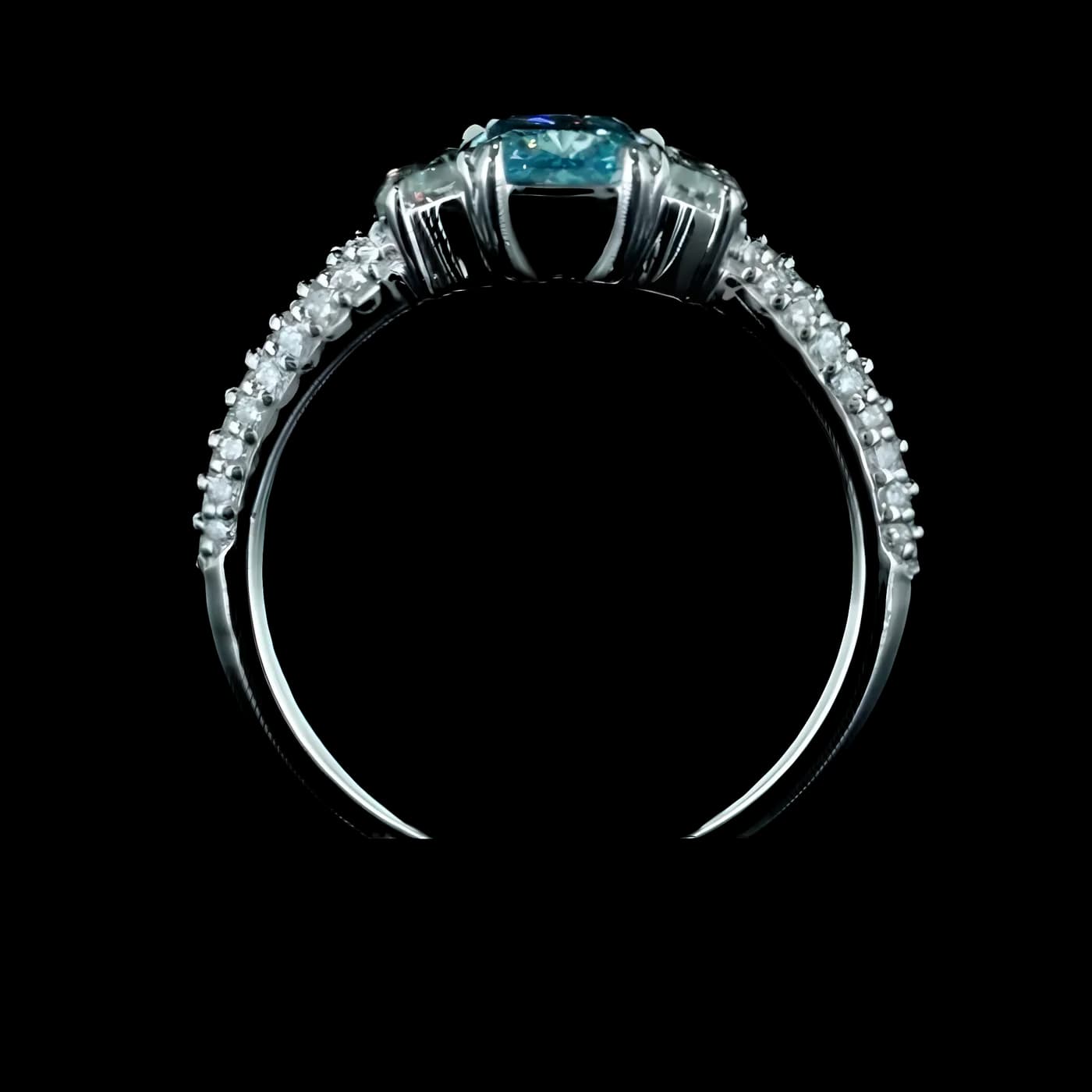 Bague avec pierre latérale en diamant bleu (D66)