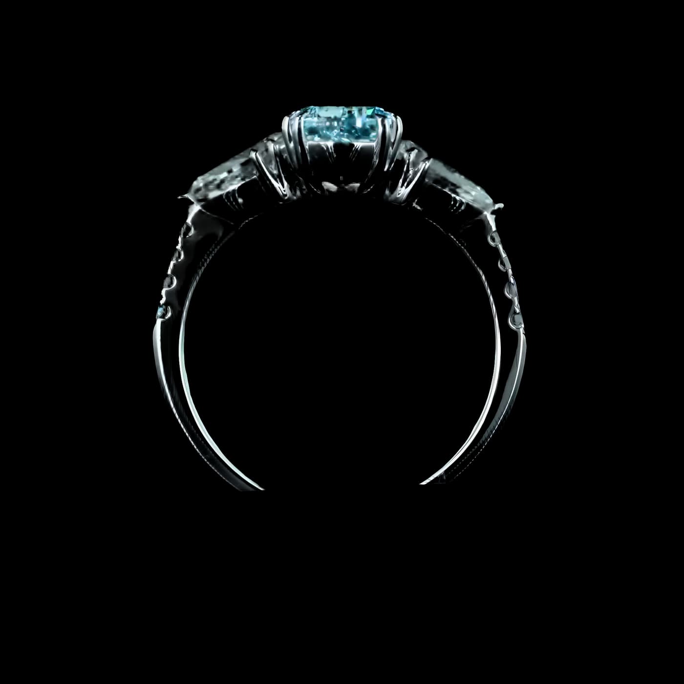 Bague avec pierre latérale en diamant bleu (D51)