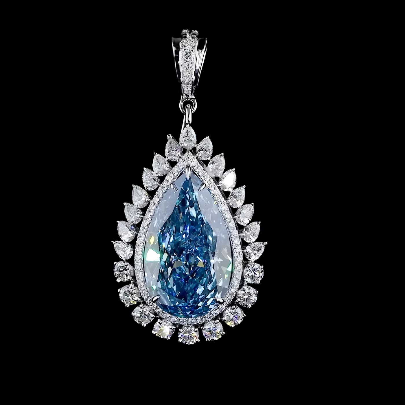Pendentif halo en diamant bleu (CV141)