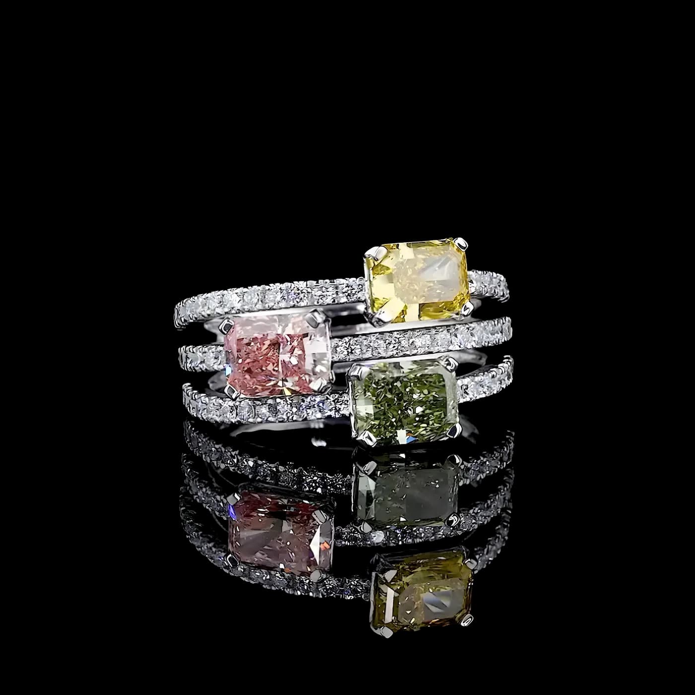 Bague 3 pièces en diamants tricolores (CV109-12)