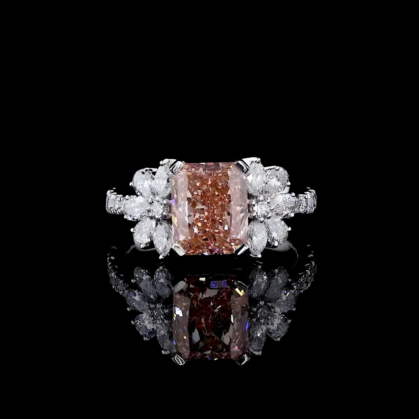 Bague avec pierre latérale en diamant rose (LC1-2)