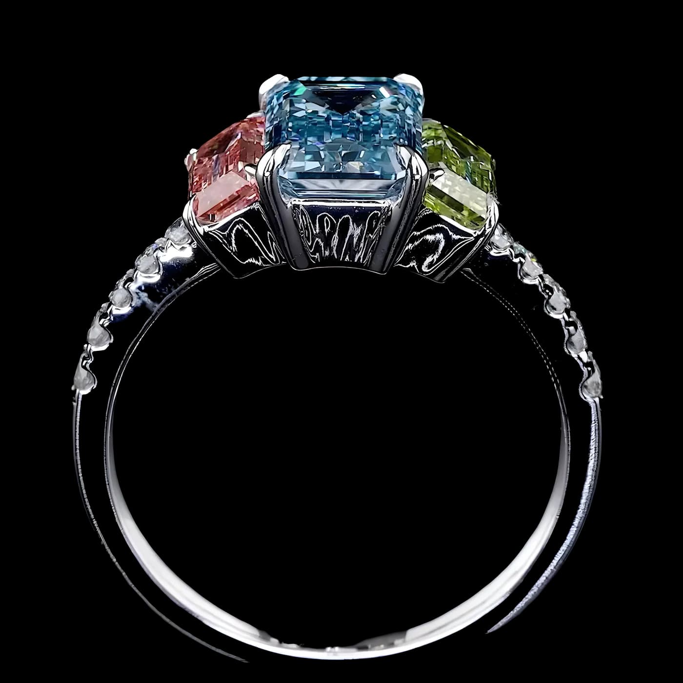 Bague 3 pièces en diamant bleu
