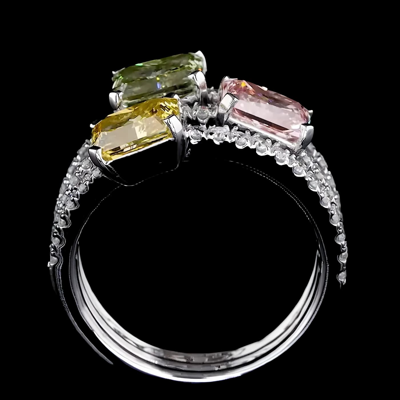 Bague 3 pièces en diamants tricolores (CV109-12)