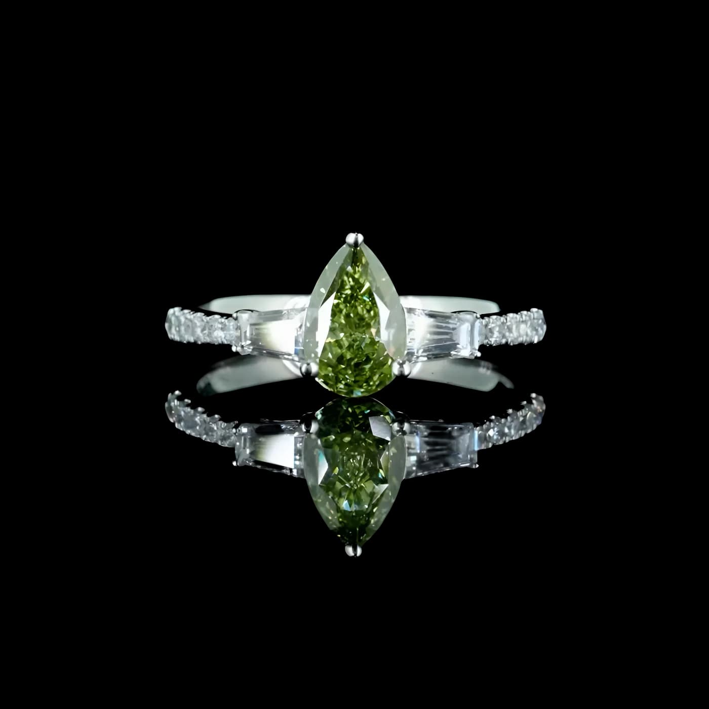 Bague avec pierre latérale en diamant vert (pavé) (LC3-32A)