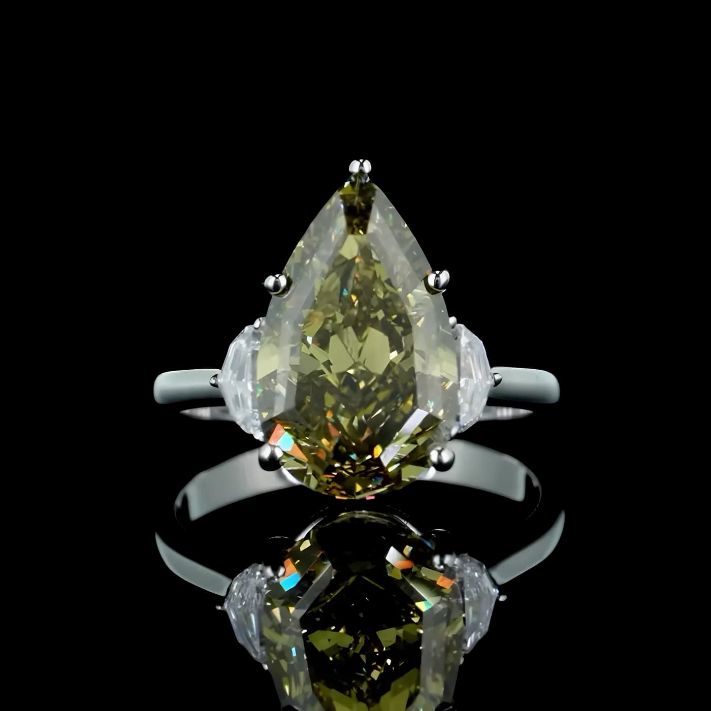 Bague avec pierre latérale en diamant jaune (D97)