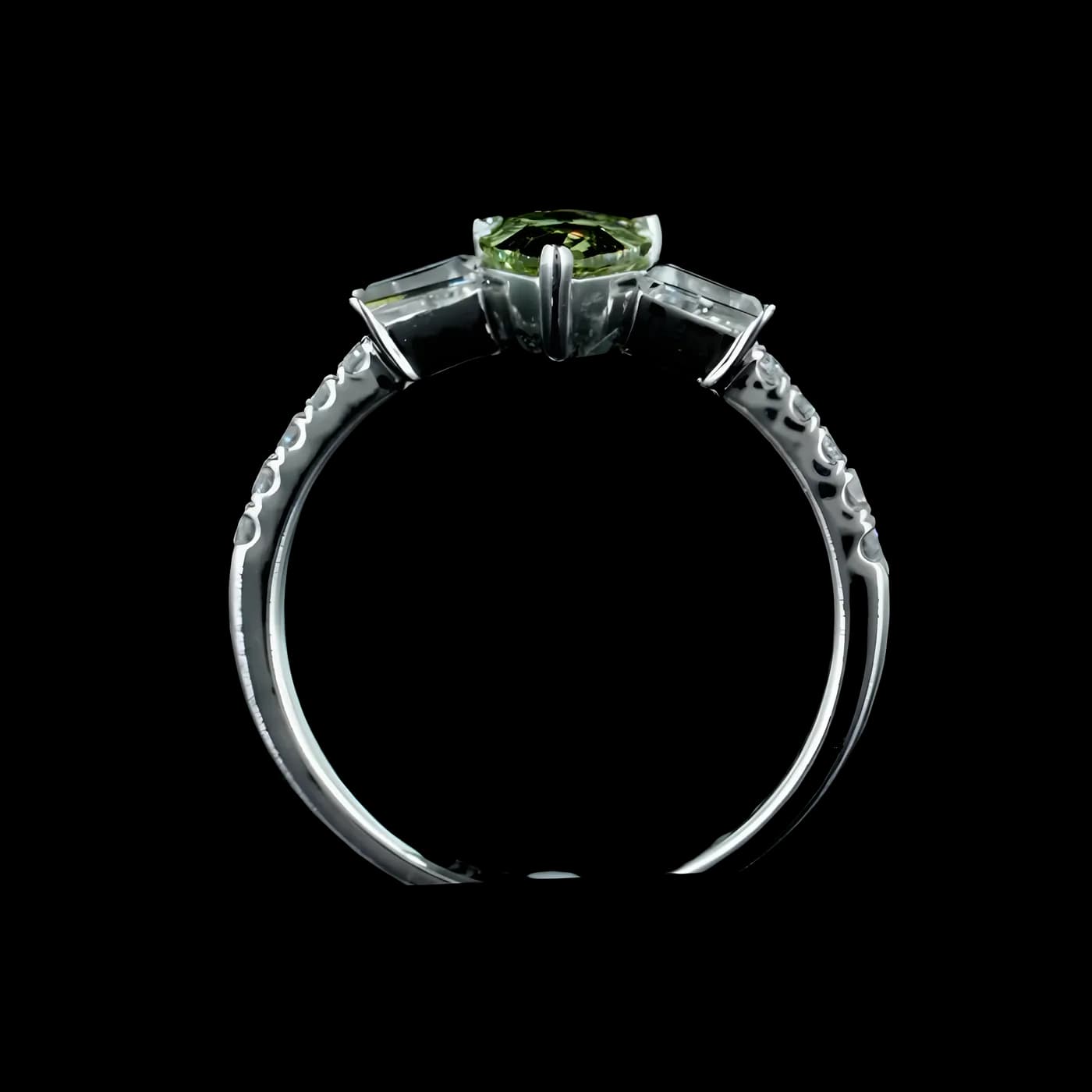 Bague avec pierre latérale en diamant vert (pavé) (LC3-32A)