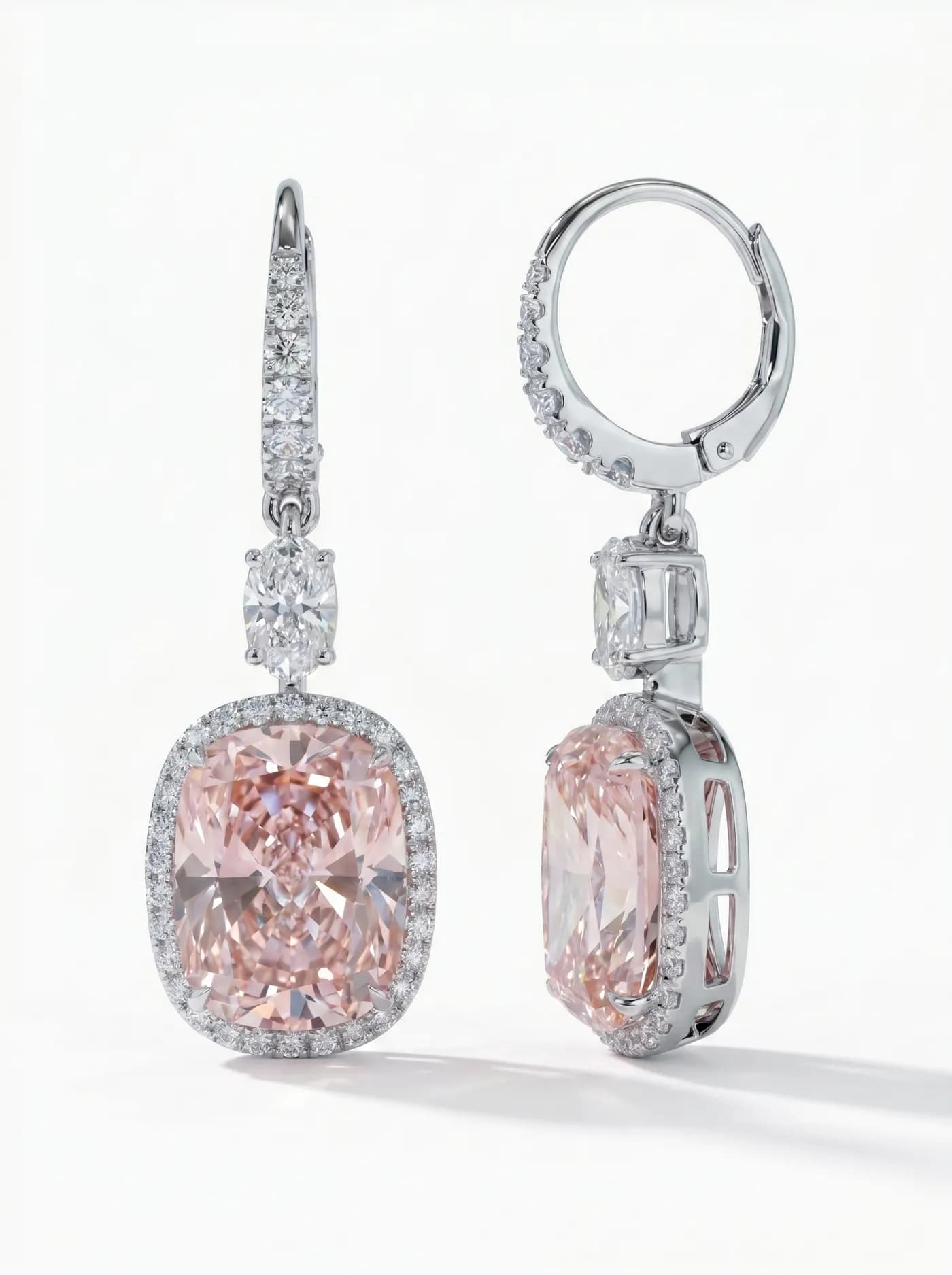 Boucles d'oreilles pendantes en diamant rose (D93)