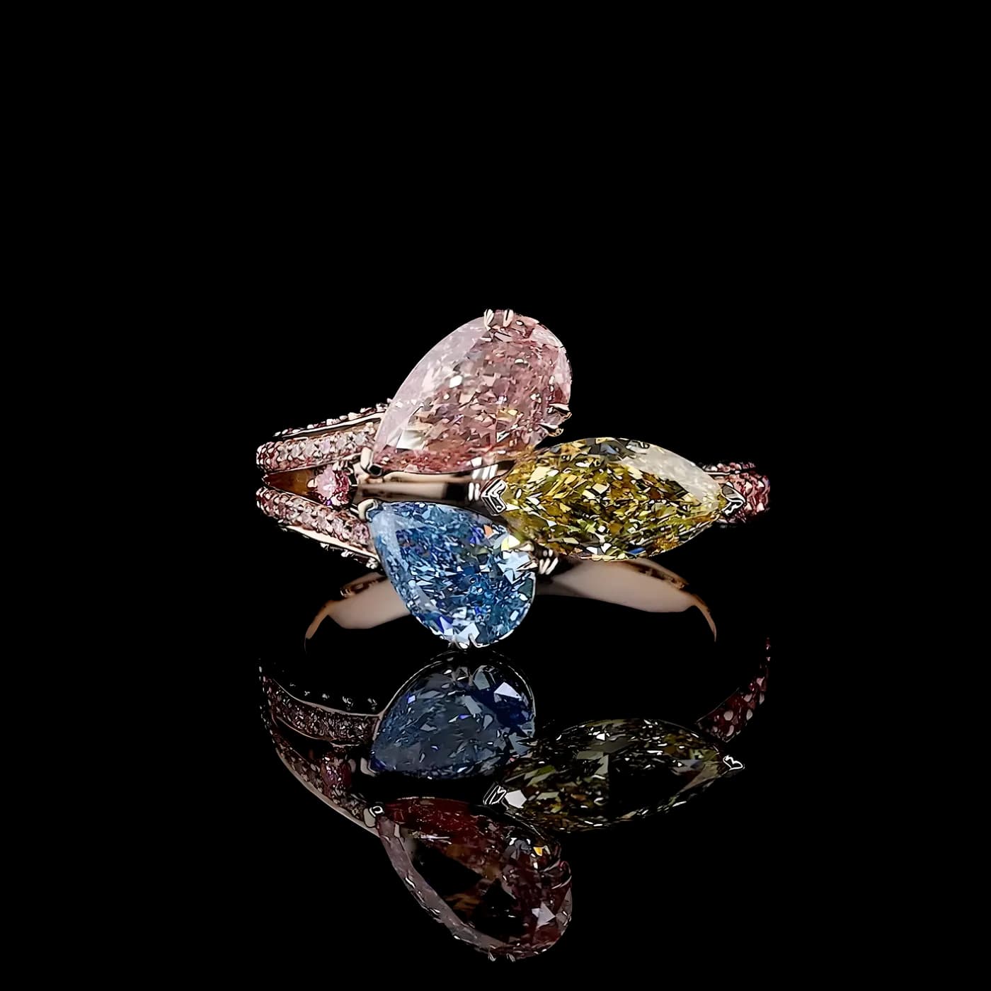 Bague 3 pièces en diamants multicolores (CV109-05)