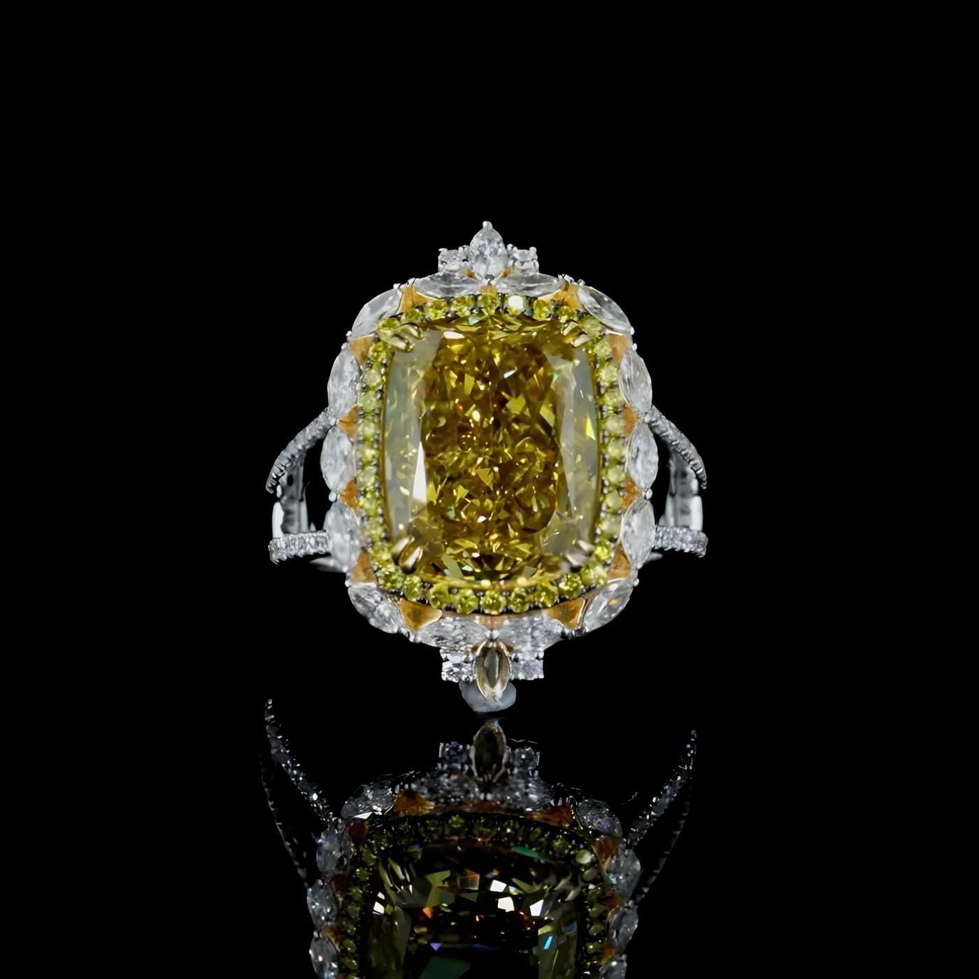 Bague halo en diamant jaune (D89)
